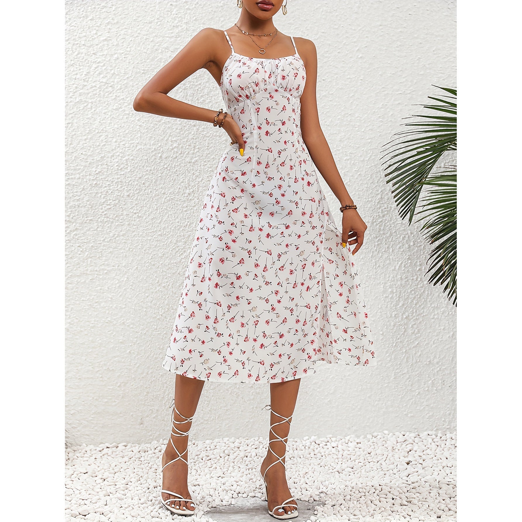 New Polka Dot Print Suspender Dress Summer Sexy Split Long Dresses For Womens Clothing FitiqueFit