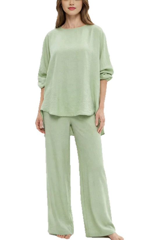 Solid color loose casual suit wide leg pants two-piece set 