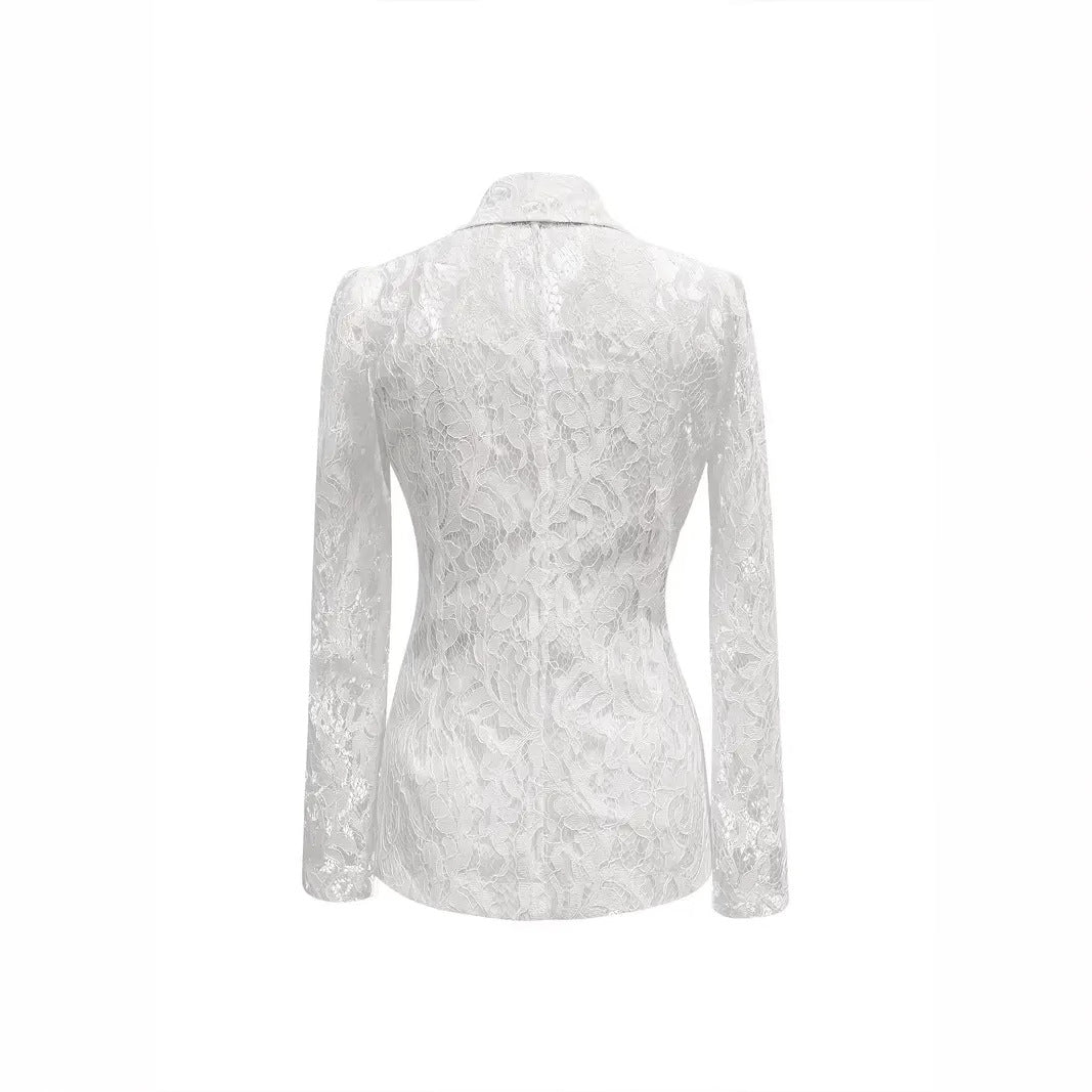 Fashionable Casual Elegant Lace V-Neck Sheer Blazer for Women 