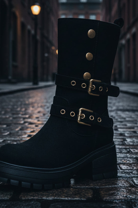 Supply Thick Sole High Heel Women's Boots  Punk Style Belt Buckle Ankle Boots 