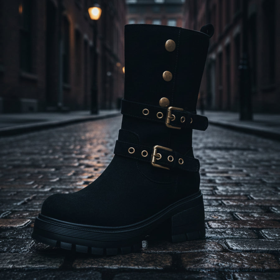 Supply Thick Sole High Heel Women's Boots  Punk Style Belt Buckle Ankle Boots 