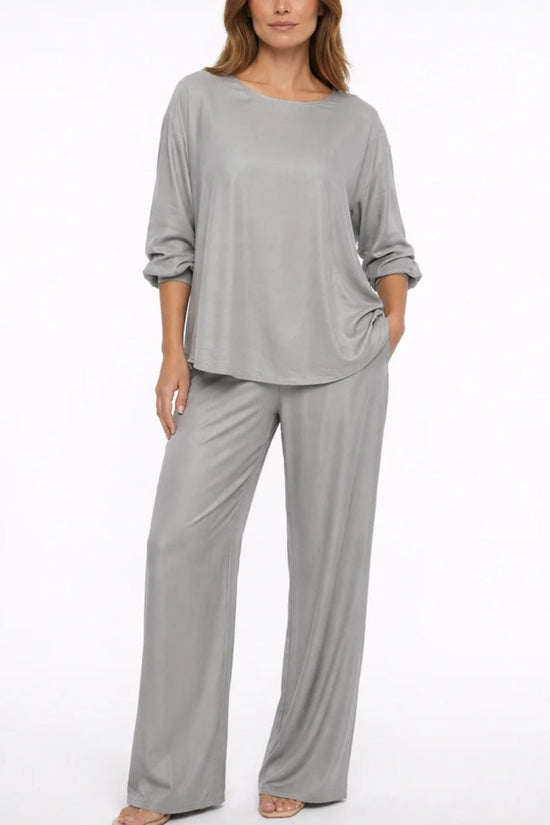 Solid color loose casual suit wide leg pants two-piece set 