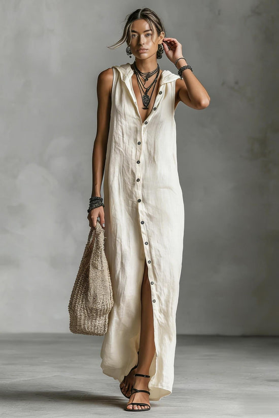 Sleeveless hooded breasted dress 