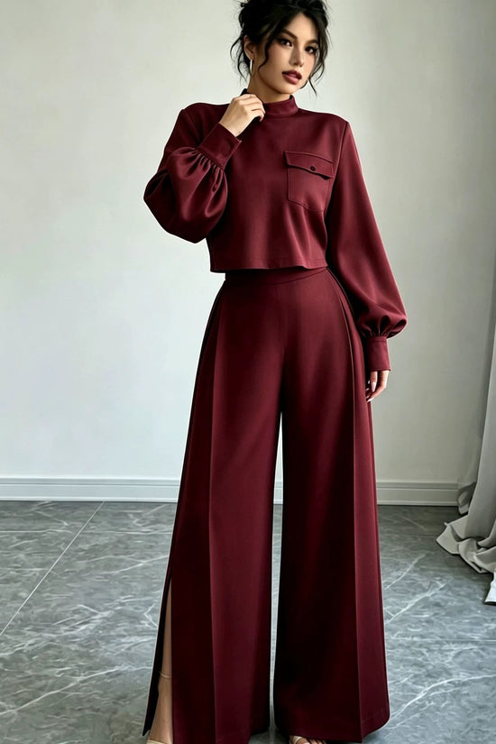 Solid color wide leg pants set for women 