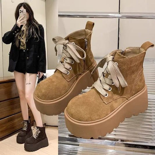 Stylish Chunky-soled Vintage Lace-up Versatile Boots For Women 