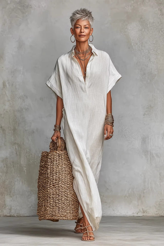 Womens Loose Long Batwing-Sleeve Dress 