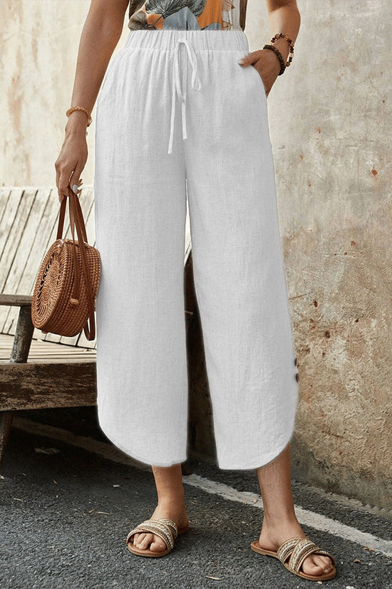 🌿 Women's Cotton-Linen Cropped Drawstring Pants FitiqueFit