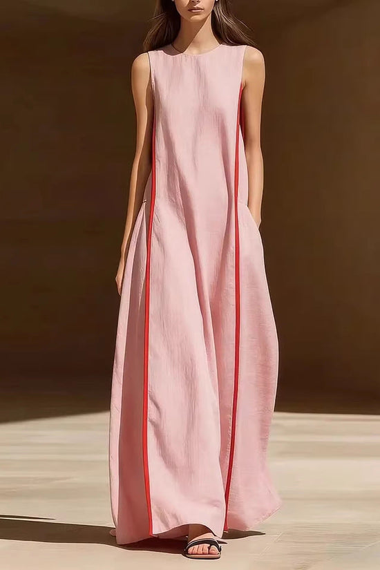 Women's Linen Sleeveless Loose Striped Dress 