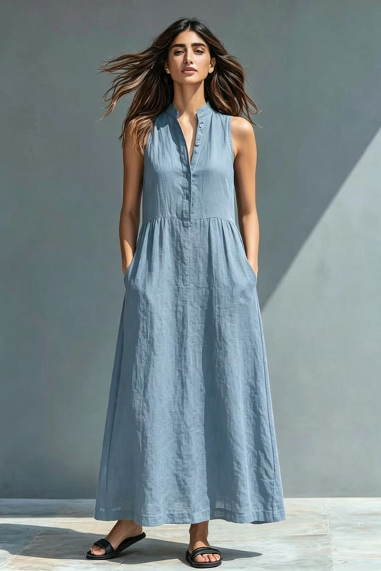 Resort-style Stand-collar Maxi Dress 