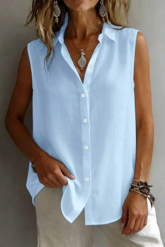 Women's Solid Color Casual Lapel Sleeveless Shirt 