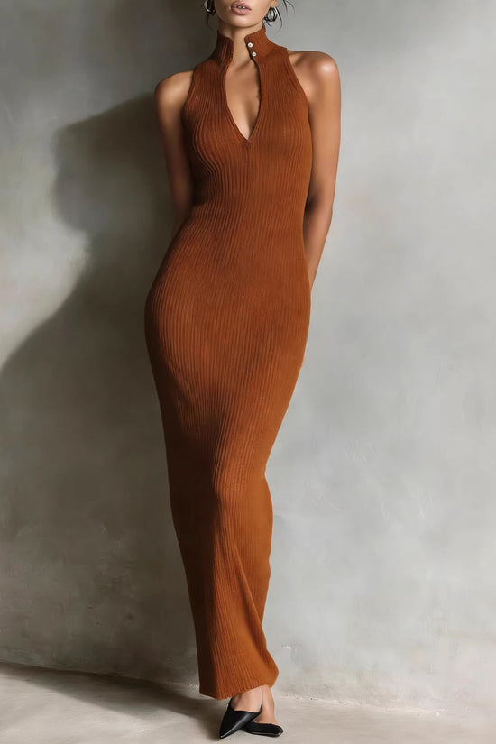 Sleeveless High-necked Waist-cinching Dress For Women 