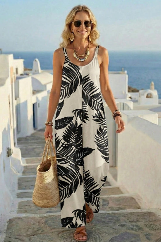 Women 3D Printed Casual Jumpsuit Beach Vacation Style 