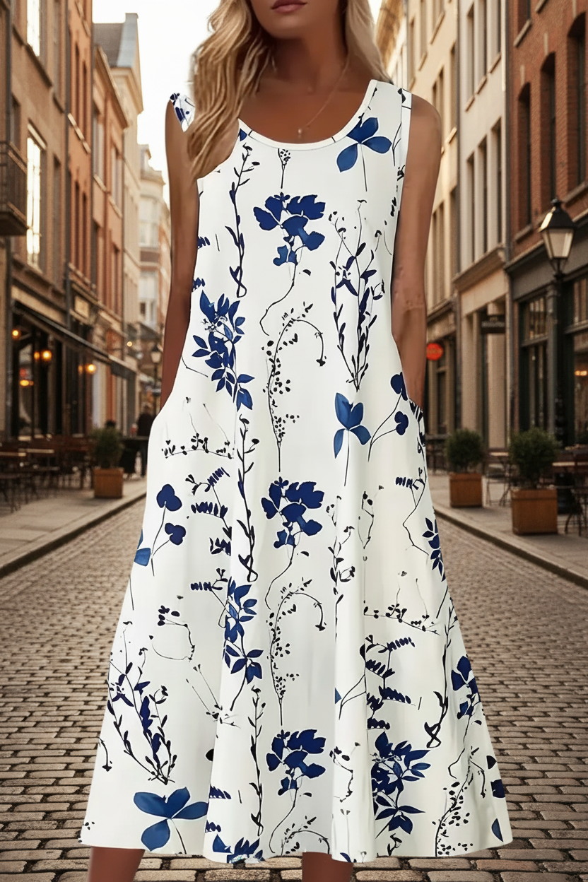 Elegant Floral Print Two-Piece Set - Round Neck 