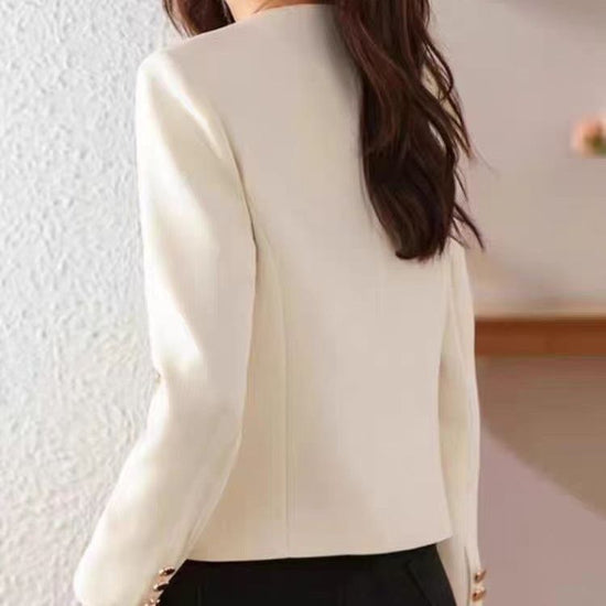 Womens Casual Cropped Jacket With A Crew Neck 