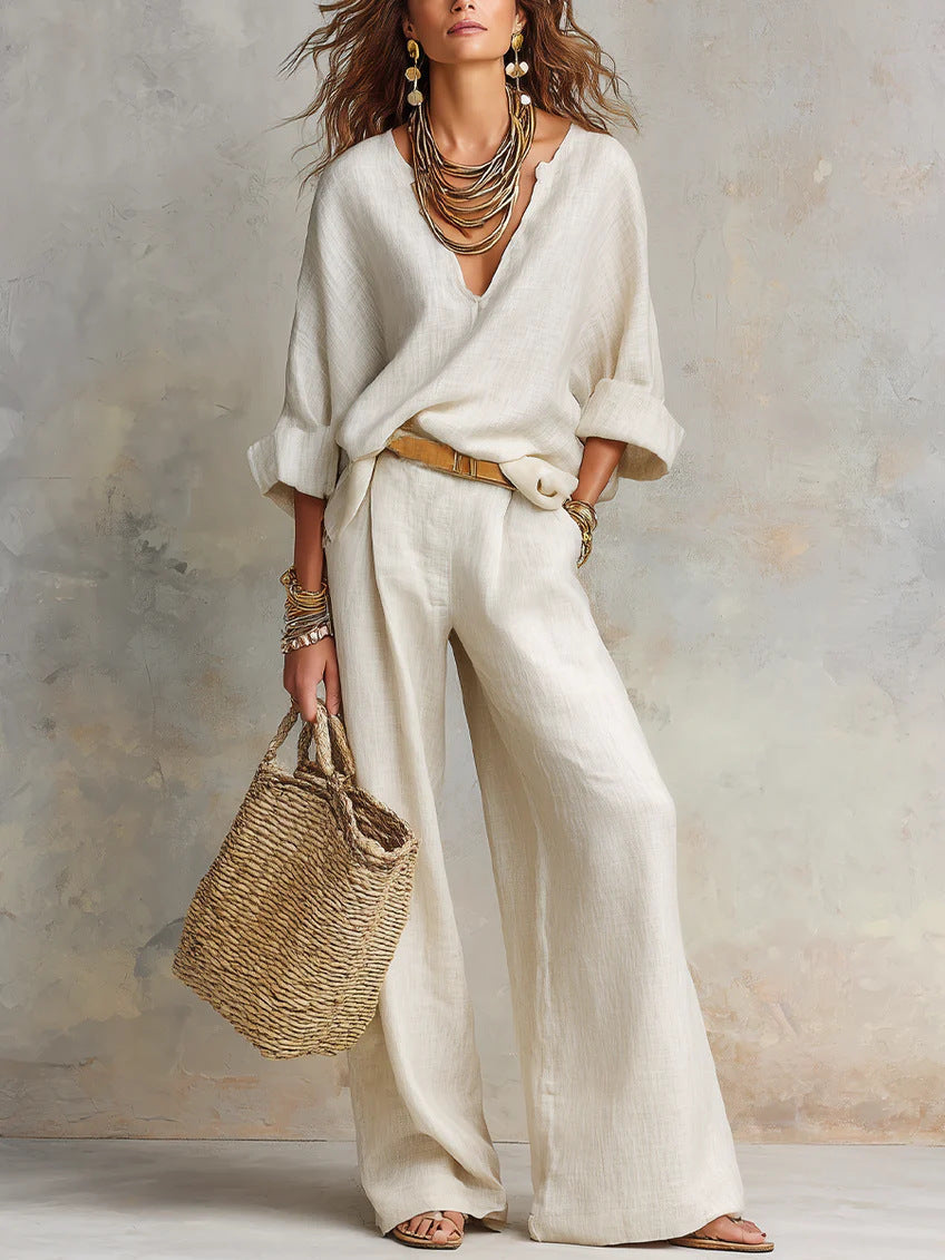Fashionable Casual Linen Loose Vacation Set 