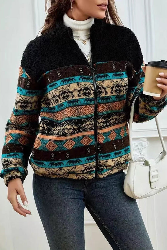 Double-sided Plush Stand-up Collar Zip-up Cardigan For Fall And Winter 