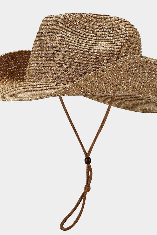 New Womens Panama Straw Weaved Sequin Windproof Sun Hat 