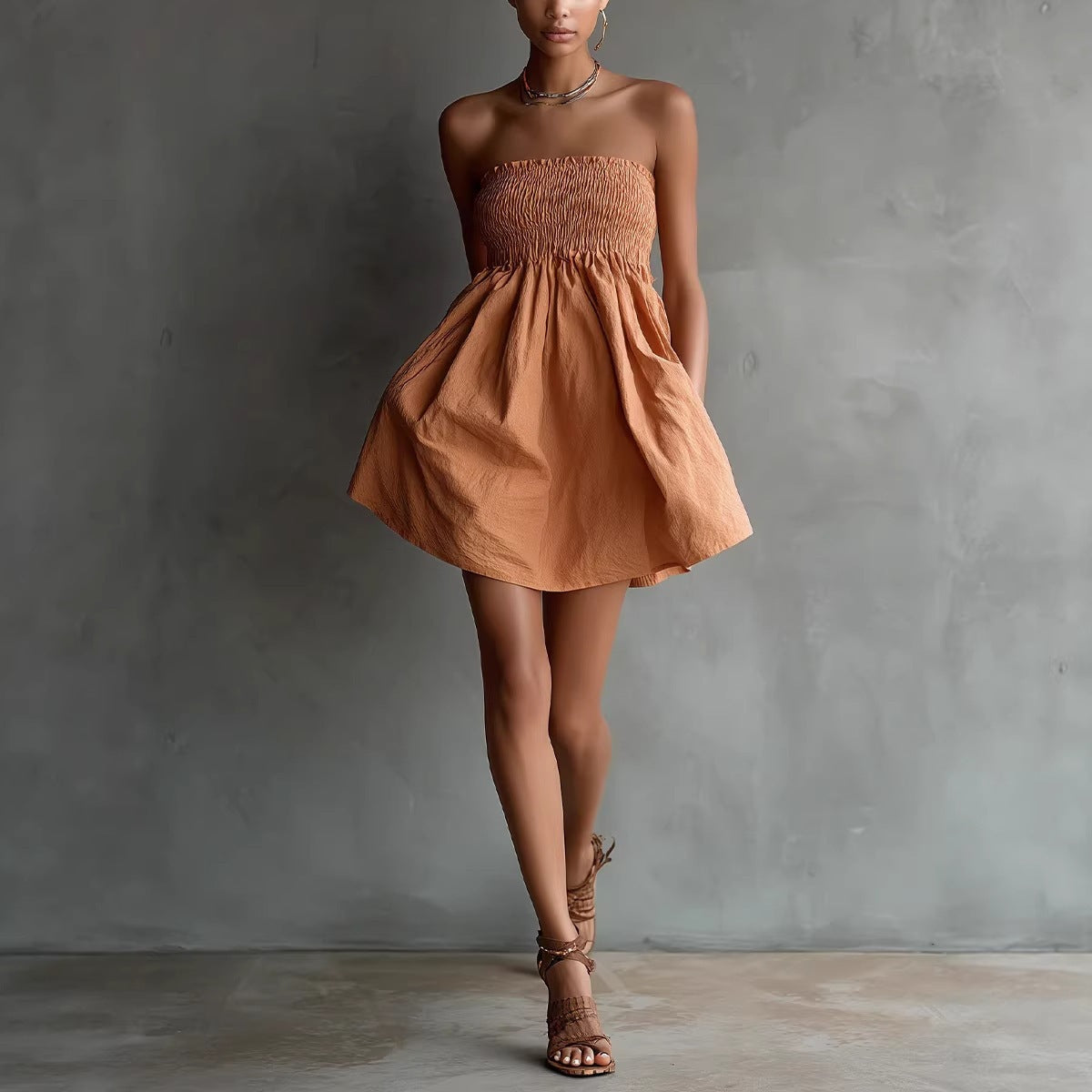 Women's Solid-Colored Strapless Tube Dress 