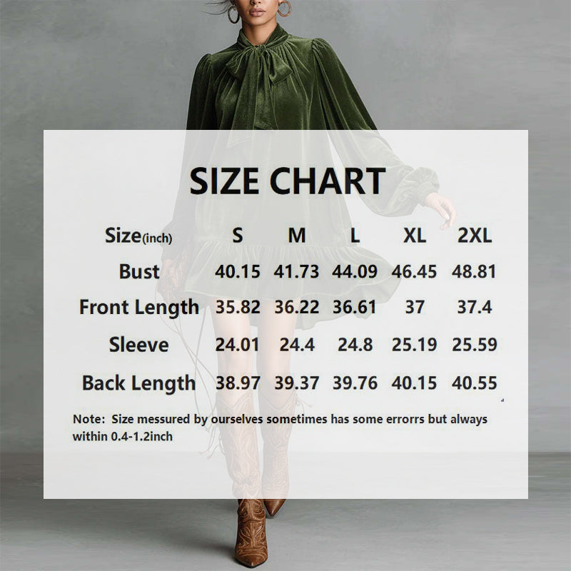 Women's Elegant Solid Color Bow Tie Dress With Puff Sleeves & Asymmetric Ruffle Hem, Loose Fit Short Dress For Spring Autumn 