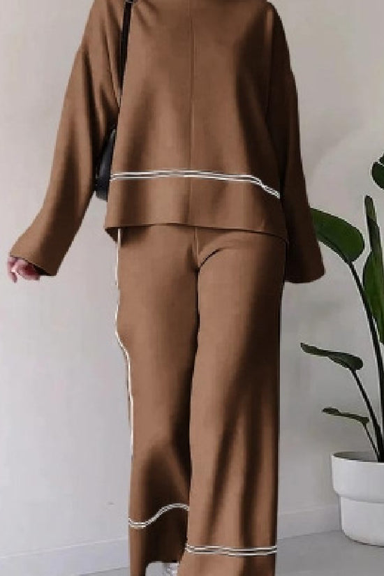Women’s Solid Color Casual Two-Piece Set – Loose Top & Bootcut Pants Suit - FitiqueFit
