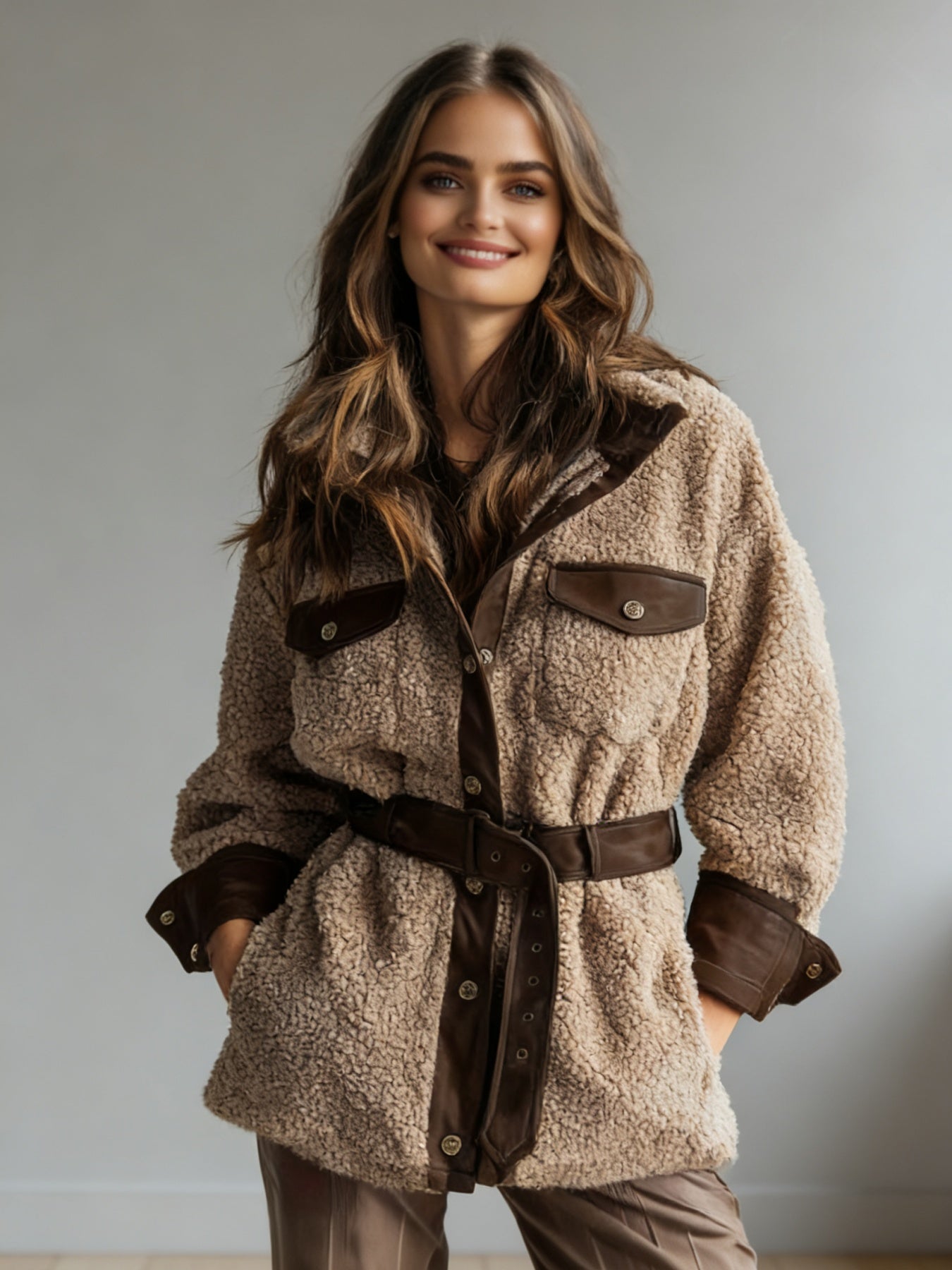 Women’s Vintage PU Leather Jacket – Lamb Fur Lined Autumn Winter Coat - FitiqueFit