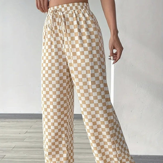 Checkerboard High-Waisted Wide Leg Pants CJ US