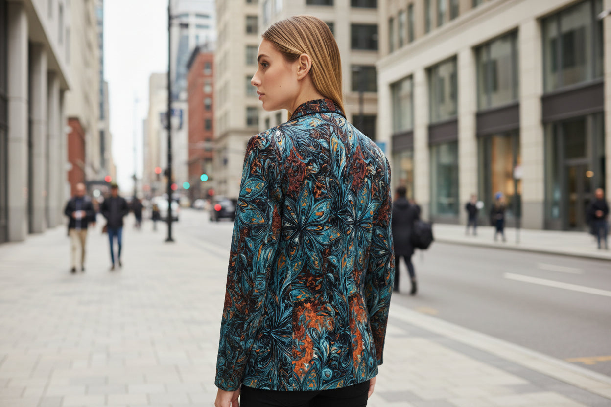 Women’s Printed Suit Jacket with Lining – Autumn Winter Casual Commuter Blazer - FitiqueFit