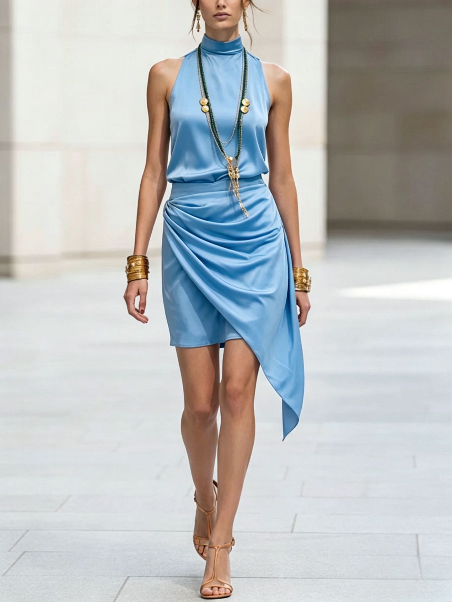 Sleeveless Double-layer Asymmetrical Hem Mini Skirt 