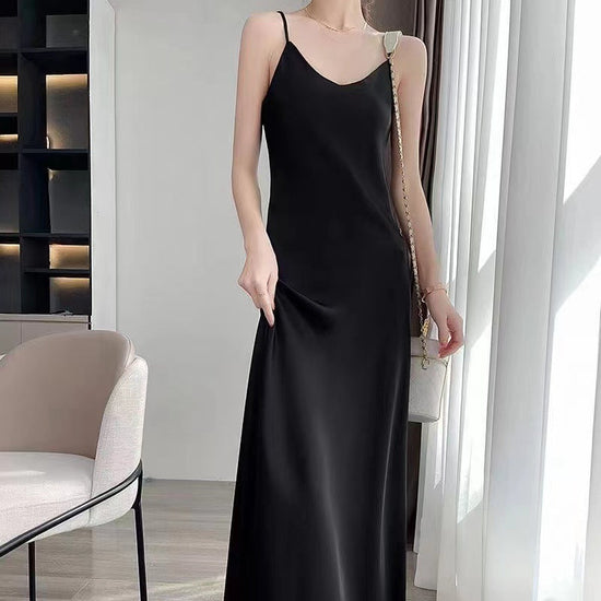 New Style French-Style Summer Acetate Satin Loose Strap Long Dress 