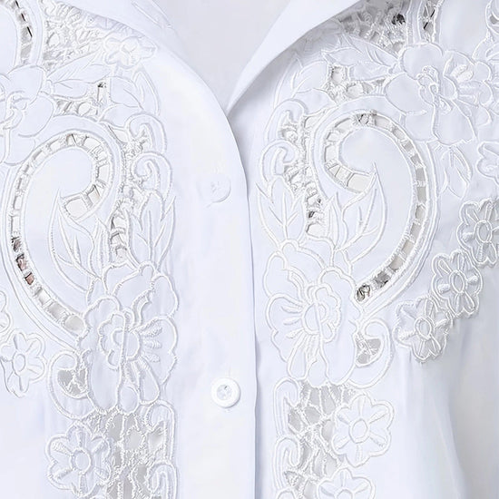 Women’s Contrast Lace Long-Sleeve Button‑Down Blouse CJ US