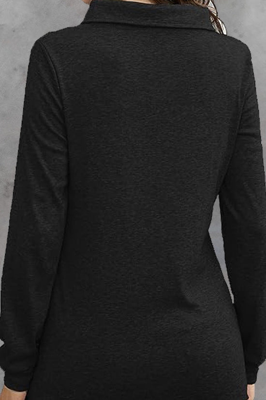 Women's Fashionable Long Sleeved Hood Collar Button Waist Top T-shirt CJ