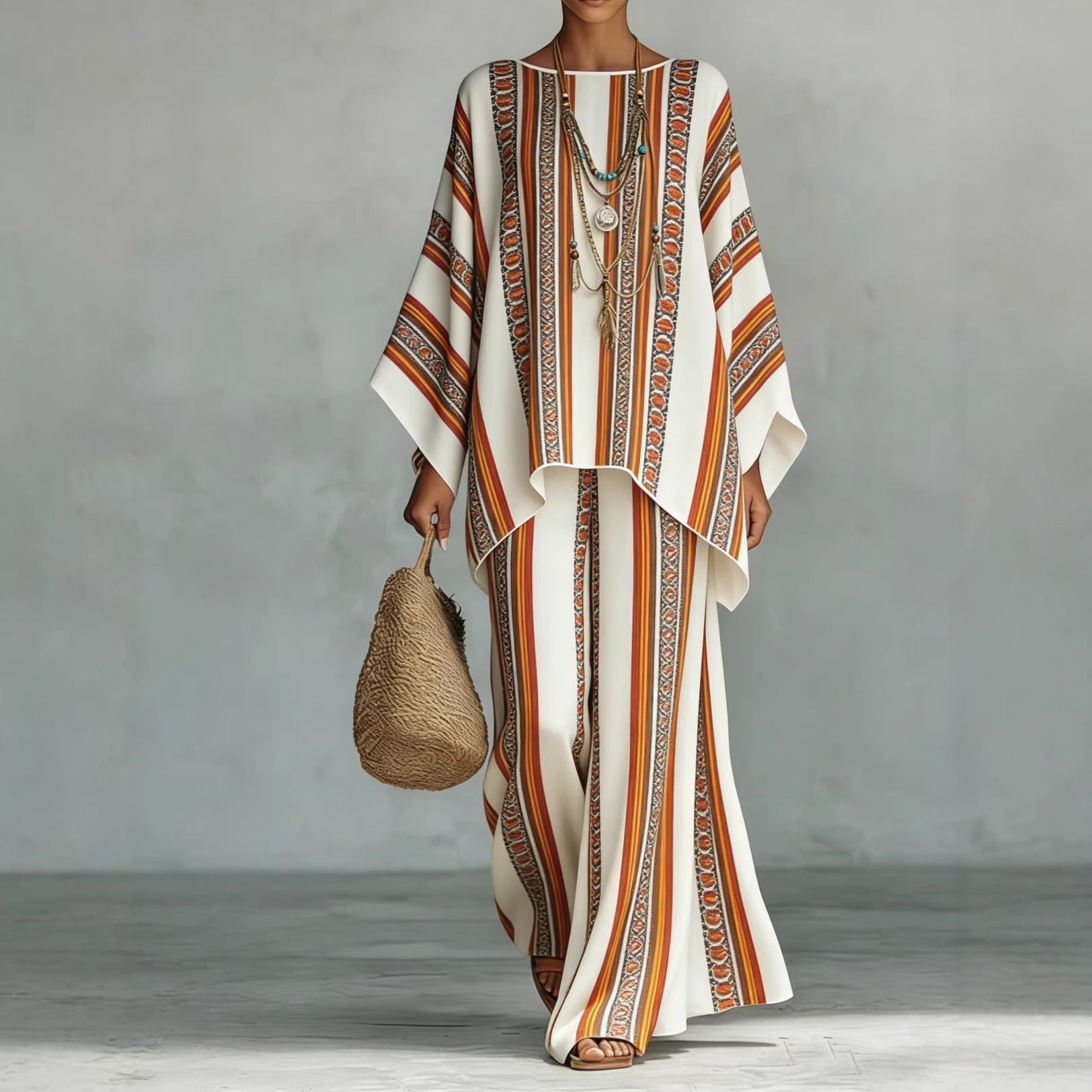 Women's Fashionable Printed Crew-Neck Casual Long-Sleeve Set 