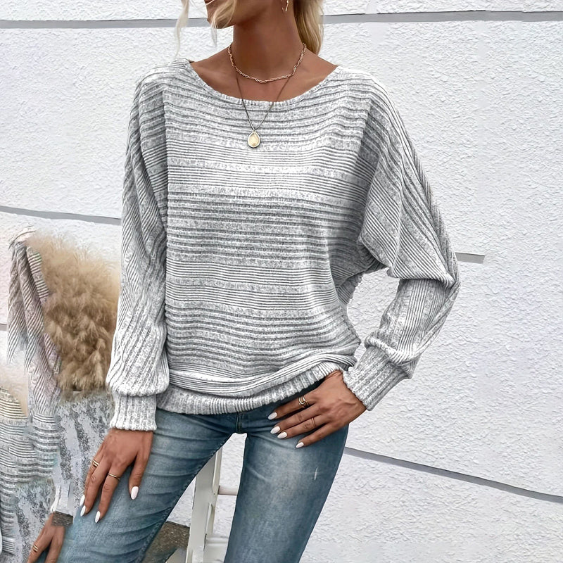 Women's Textured Round Neck Long Sleeve Top - Casual Solid Pullover For Spring & Fall CJ US
