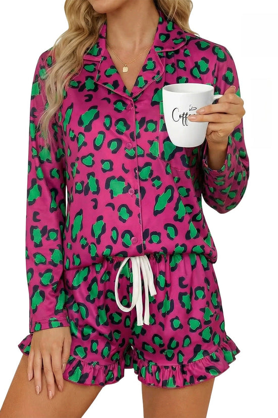 Women's Milk Silk Leopard Print Pajama Set 