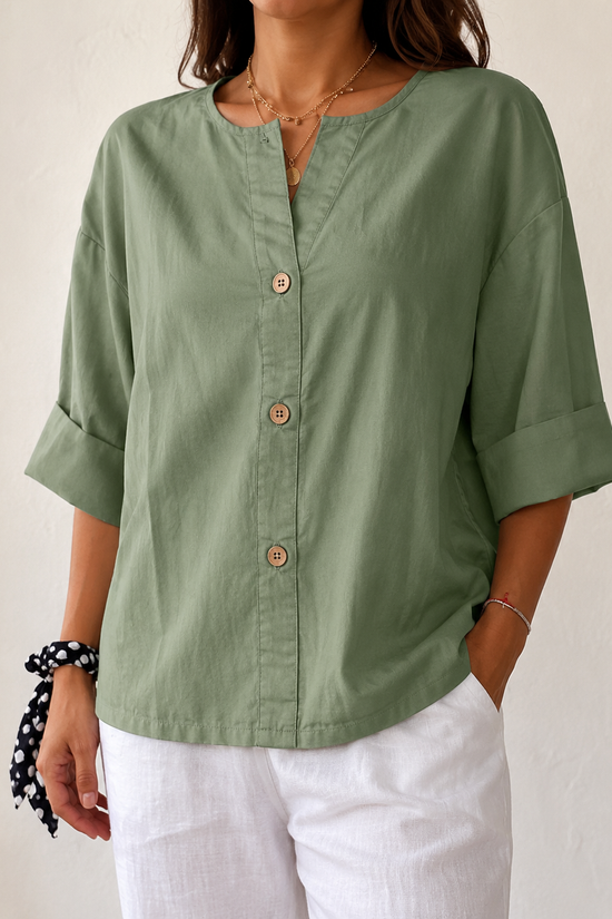 Women's V-Neck Buttoned Blouse 