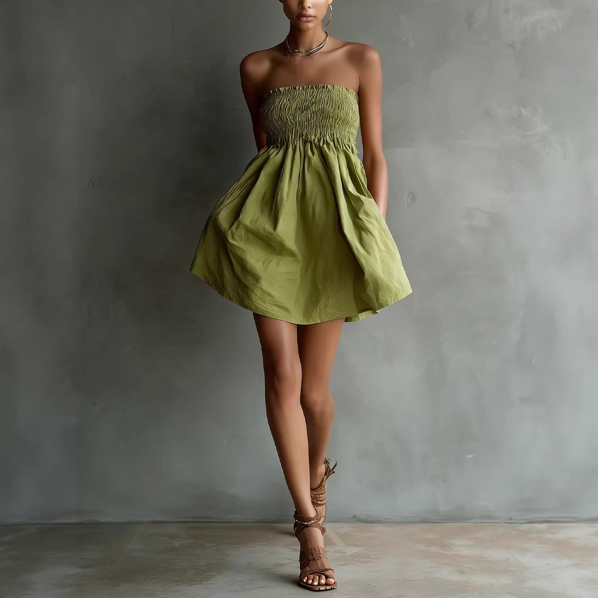 Women's Solid-Colored Strapless Tube Dress 