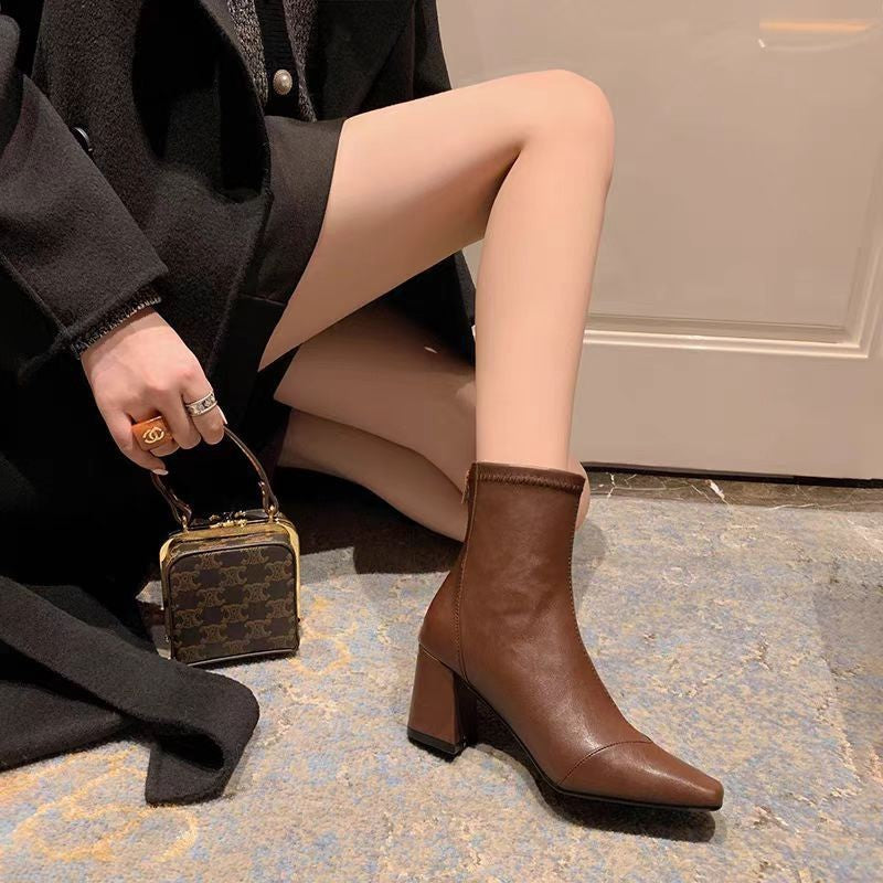 Soft Leather Back Zipper With Velvet To Show Skinny Boots CJ