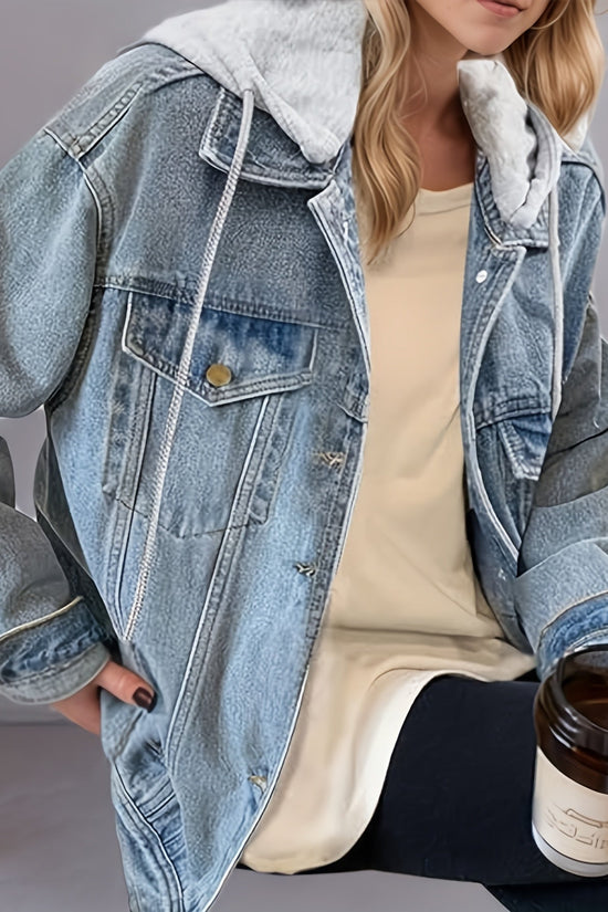 Women's Hooded Denim Jacket, Oversized Retro Denim Jacket, Elastic And Loose, Comfortable And Lightweight CJ US