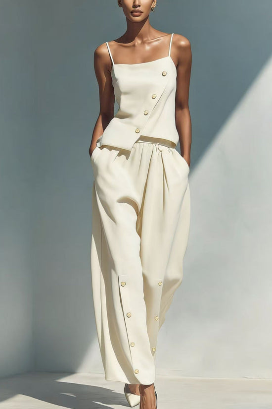 Gold-buckle Decorated Camisole And Pants Set 