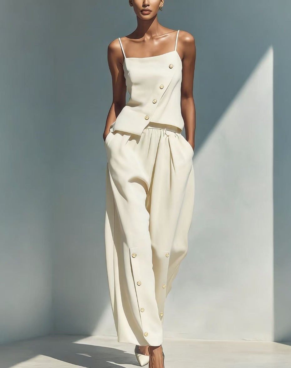 Gold-buckle Decorated Camisole And Pants Set 