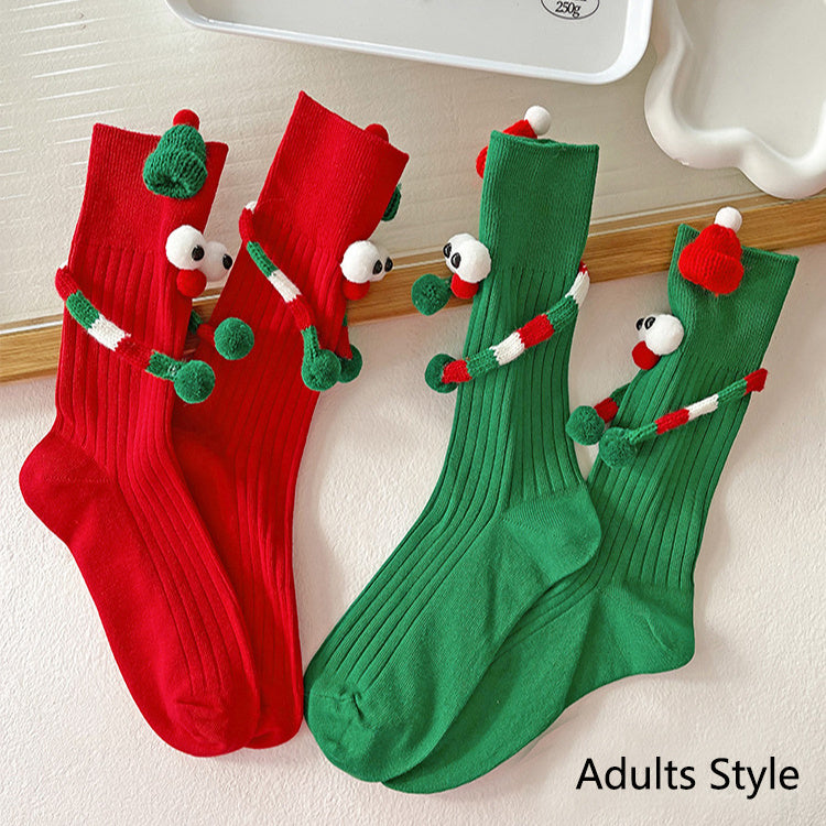 Cute Cartoon Christmas Socks Solid Cotton Middle-tube Socks For Adults And Children CJ