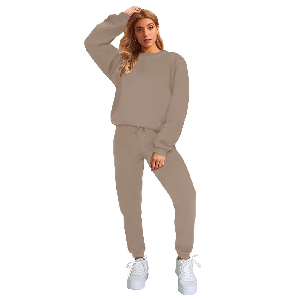 👚 Women's Solid Color Round Neck Pullover Sweatshirt & Pants Set FitiqueFit