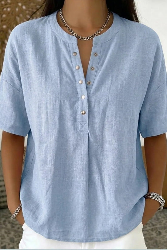 Solid Color Casual Pullover Short-Sleeve Shirt For Women 