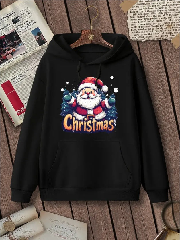 Women'S Fashion Christmas Santa Claus Kawaii Graffiti Snow Print Hoodies Long Sleeve Hood Sweatshirt Loose Fit Tops Fall Streetwear CJ US