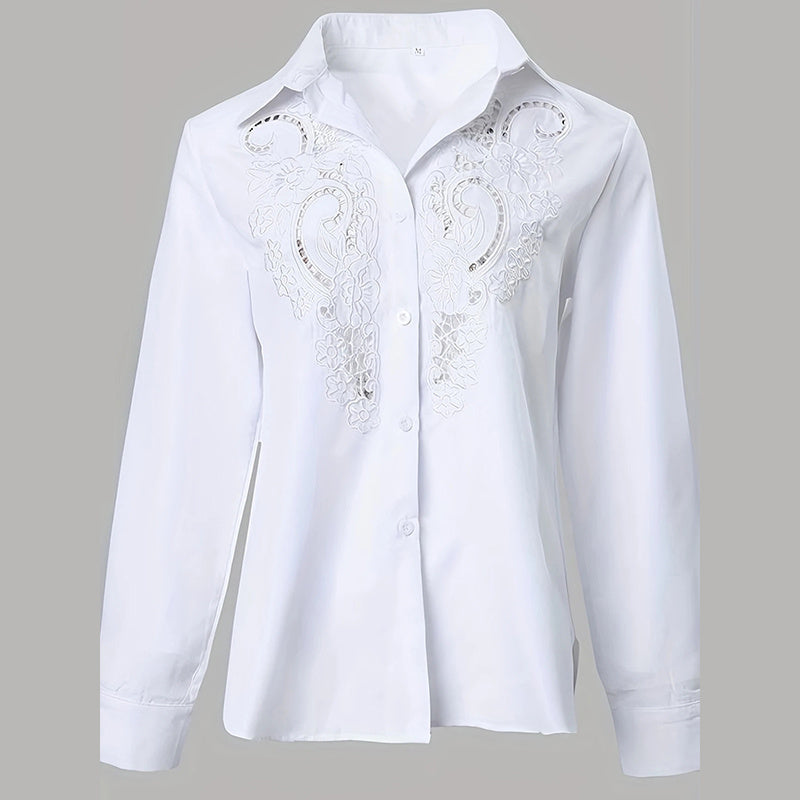 Women's Contrast Lace Long Sleeve Tops Button Down Shirts Dressy Casual Blouses Fall Fashion Clothes CJ US