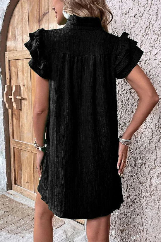 Ruffled Notched Cap Sleeve Mini Dress 