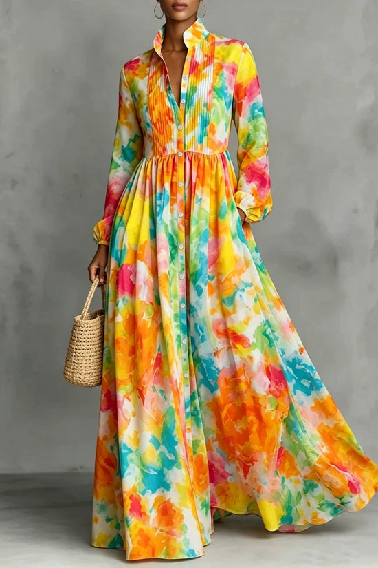 New Style Shirt Dress with  Floral Digital Printing Long Dress 