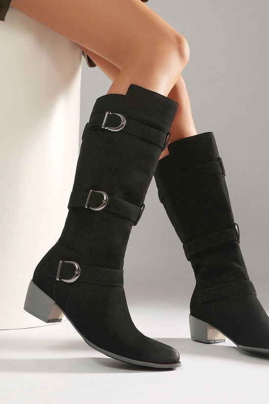 Fashion Winter High Heel Chunky Heel  Belt Buckle Suede Over-the-Knee Women's Boots Made to order, ships in 7 days 