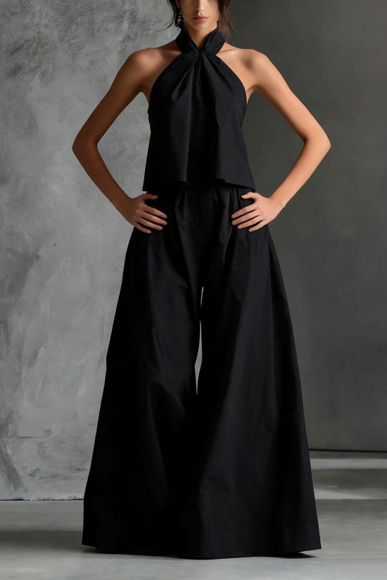Loose Sleeveless Top High-Waisted Wide-Leg Pants Two-Piece Set for Women 
