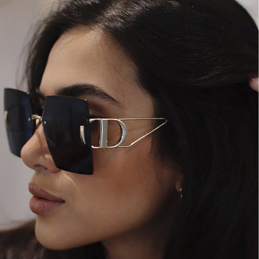 New Fashion Sunglasses Style Diamond-Cut Rimless Sunglasses for Women, Hollow Temple Design, Oversized Frame Women's Eyewear 